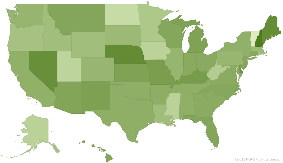US map showing where Architect personalities (INTJ-A / INTJ-T) are most concentrated