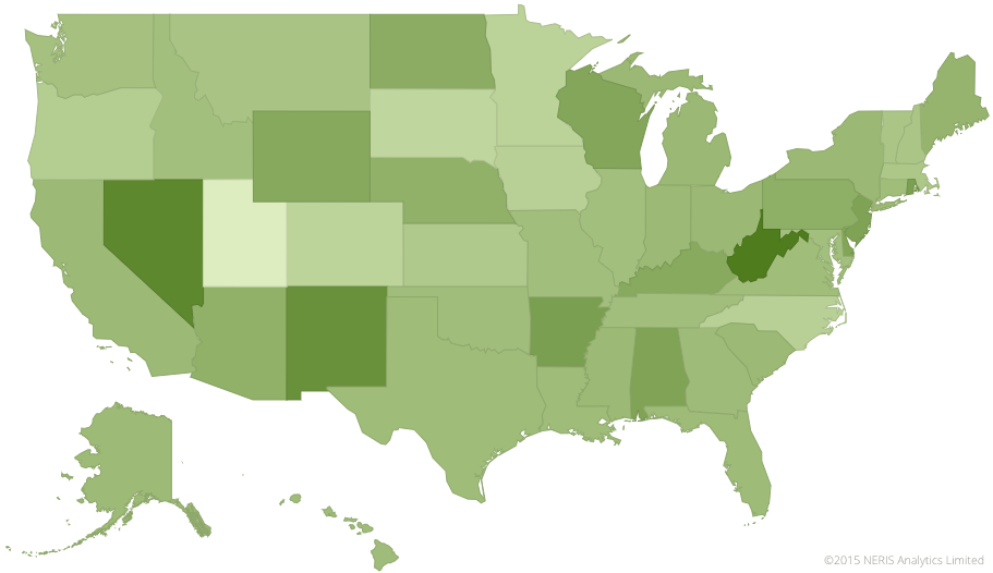 US map showing where Logician personalities (INTP-A / INTP-T) are most concentrated